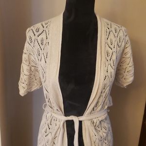 Crocheted tie cardigan